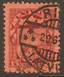 Latvia 1923 15s purple on orange. SG105c.